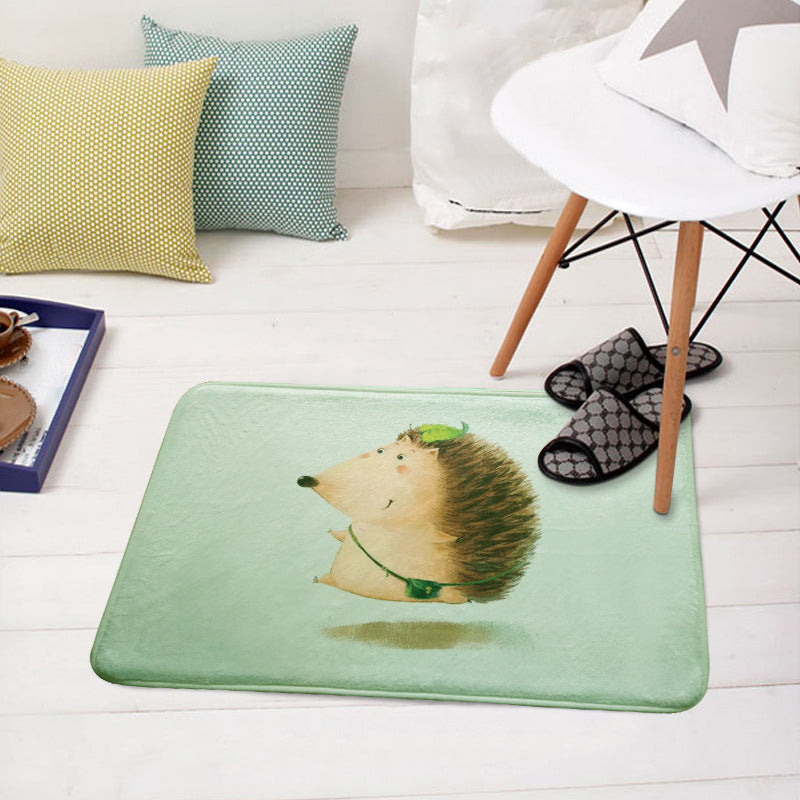 BowLift | Green and White Children's Room Carpet Kids Animal Peek Hedgehog Pig Fox Pattern Rug Polyester Non-Slip Underlay Carpet