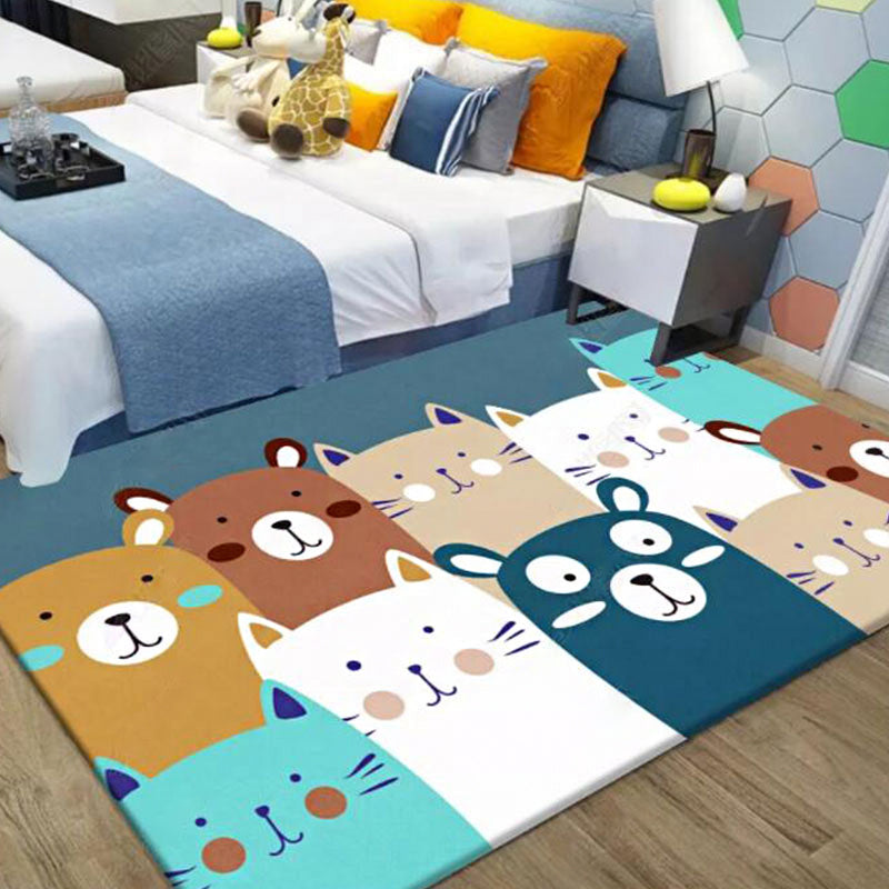 BowLift | Kids Animal Wallpaper Multicolor Polyester Rug Non-Slip Back Washable Pet-Friendly Rug for Home