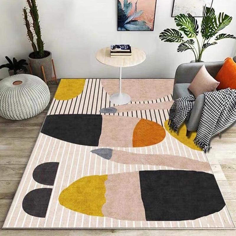 BowLift | Ivory Bedroom Rug New Stripe Color Block Pattern Rug Polyester Washable Area Rug