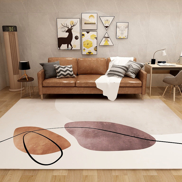 BowLift | Ivory Novelty Rug Polyester Colorblock Line Pattern Rug Washable Rug for bedroom
