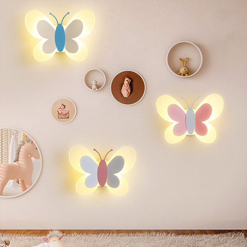 BowLift | Butterfly LED Wall Light Cartoon Acrylic Pink/White/Blue LED Wall Lighting in Warm/White Light for Kindergarten