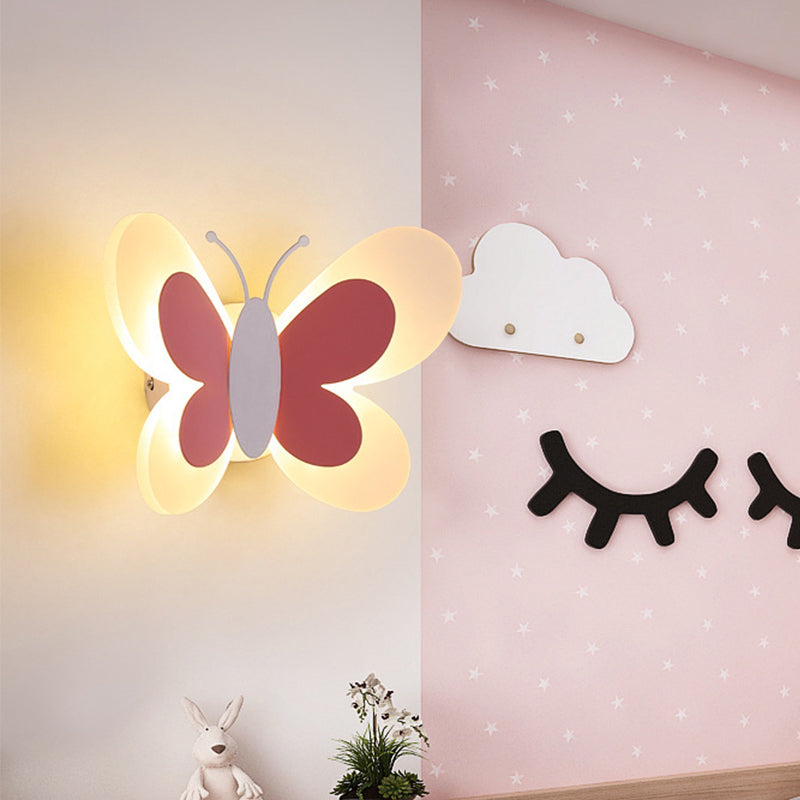 BowLift | Butterfly LED Wall Light Cartoon Acrylic Pink/White/Blue LED Wall Lighting in Warm/White Light for Kindergarten