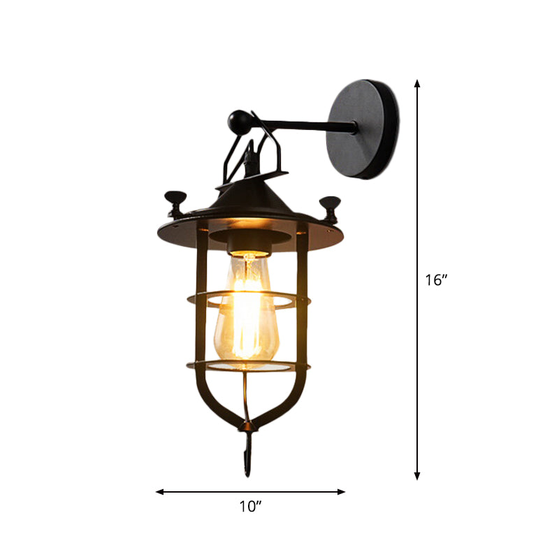 BowLift | Iron Black Surface Wall Sconce Water Pipe/Cage/Fist-shaped 1-Bulb Industrial Style Wall Mounted Light Fixture