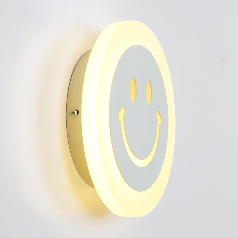 BowLift | Thin Round LED Wall Light Set Cartoon Acrylic White Smiley Wall Lamp in Warm/White Light for Bedroom