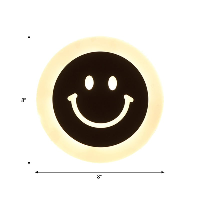 BowLift | Thin Round LED Wall Light Set Cartoon Acrylic White Smiley Wall Lamp in Warm/White Light for Bedroom