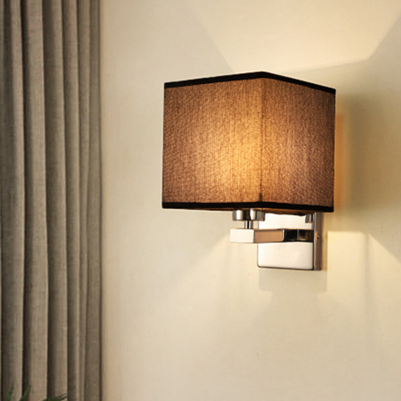 BowLift | Beige/Flax/Coffee Cube Wall Light Nordic Style 1 Head Fabric Wall Mounted Light Source for Bedroom