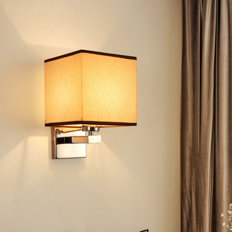 BowLift | Beige/Flax/Coffee Cube Wall Light Nordic Style 1 Head Fabric Wall Mounted Light Source for Bedroom