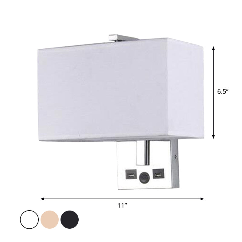 BowLift | Fabric Rectangle Wall Light Kit Minimalist Single-Bulb Beige/Black/White Wall Lamp with USB Port