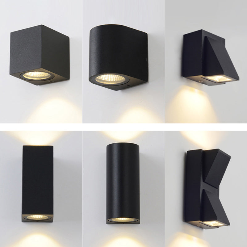 BowLift | Modern 1/2-Light LED Outdoor Wall-Mounted Black Triangle/Cylinder/Rectangle Sconces Lighting with Metal Shade