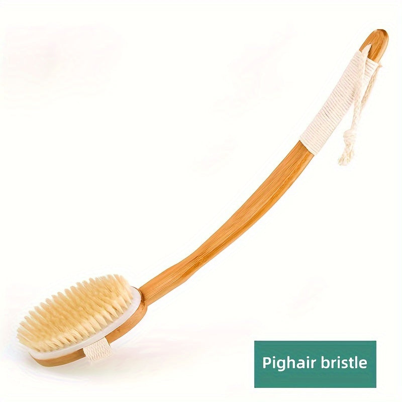 BowLift | Back Wild Boar Bristle Cleaning Sponge for the Shower - Long Wooden Handle Bath Sponge Brush, soft natural bristles for back cleaning