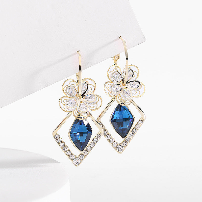 BowLift | Flower Zircon Rhombic Sapphire Drop Earrings