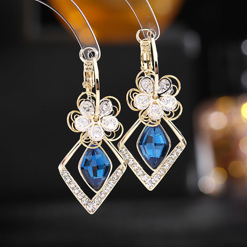 BowLift | Flower Zircon Rhombic Sapphire Drop Earrings