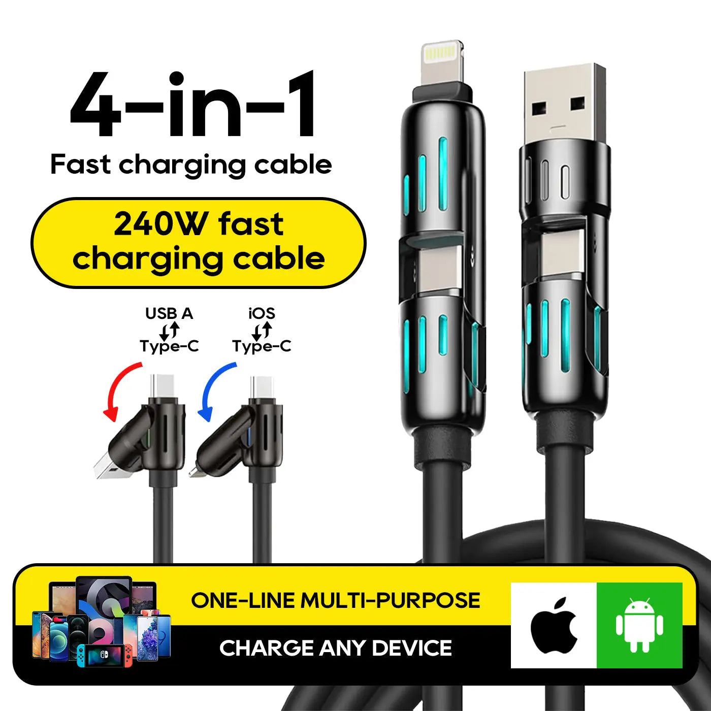 BowLift | Fast 4-in-1 USB Cable – Universal & Durable