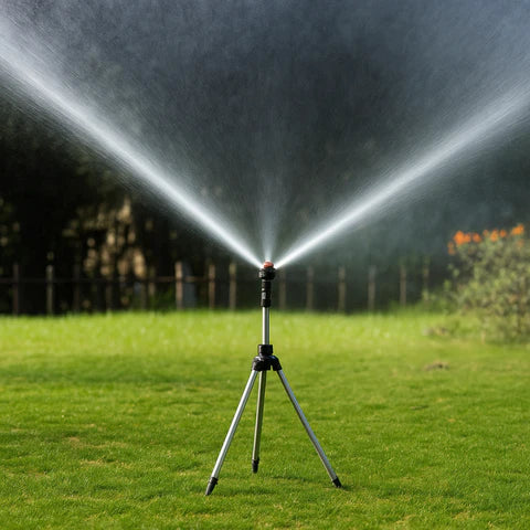 BowLift | High-Pressure Rotating Tripod Sprinkler | 360° Coverage, Adjustable Height & Quick Setup for Garden Care and Summer Fun