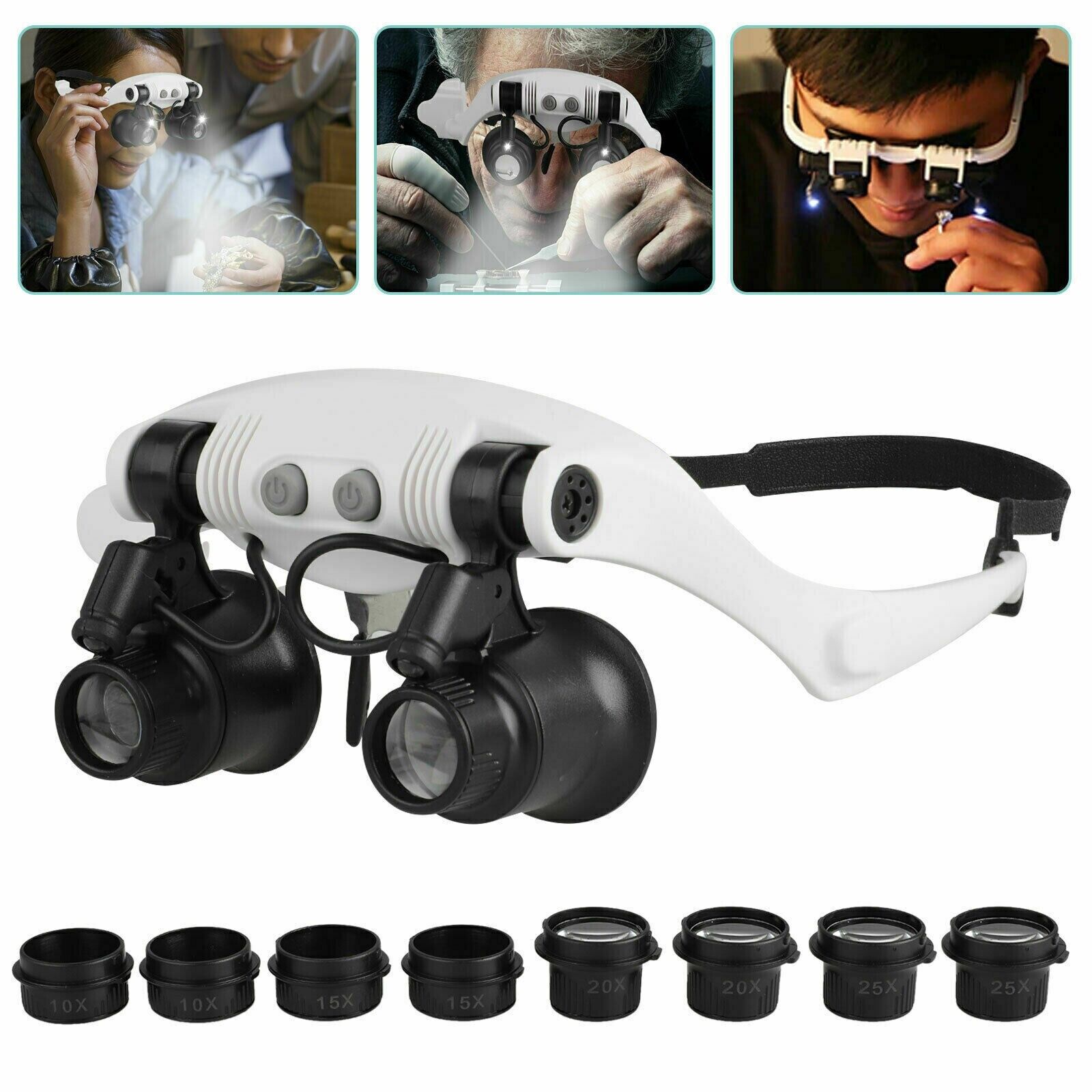 BowLift | Headband Head Enlarger 8 Lenses LED Light Jeweler Glasses