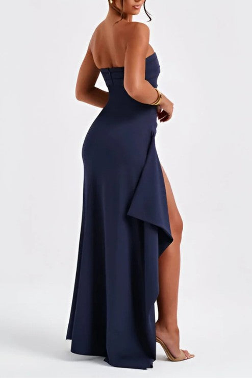 Strapless Evening Gown with Thigh-High Slit