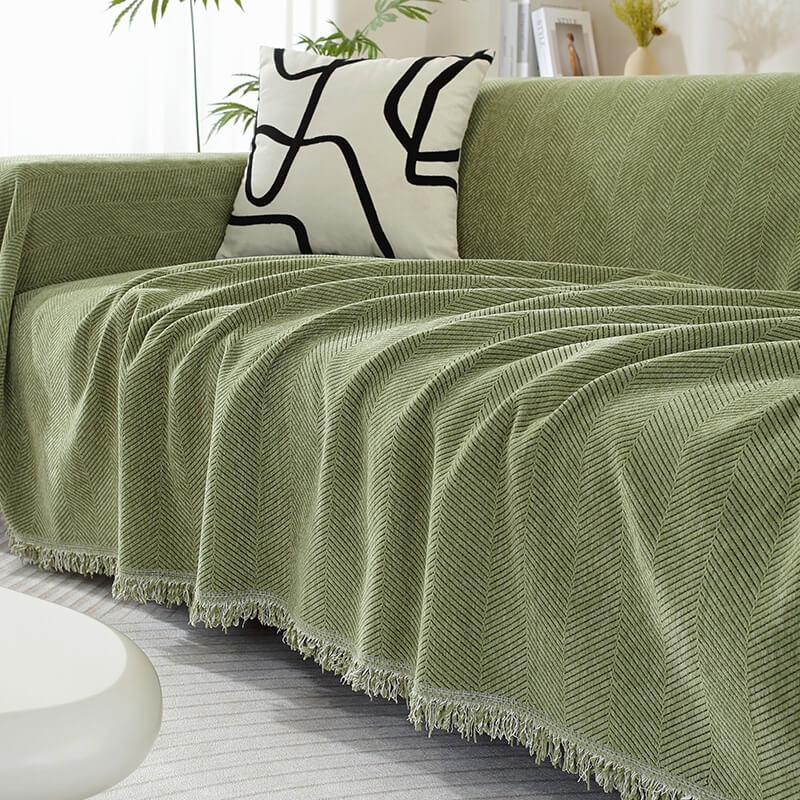 BowLift | Chenille Blanket Herringbone Tassel Couch Cover