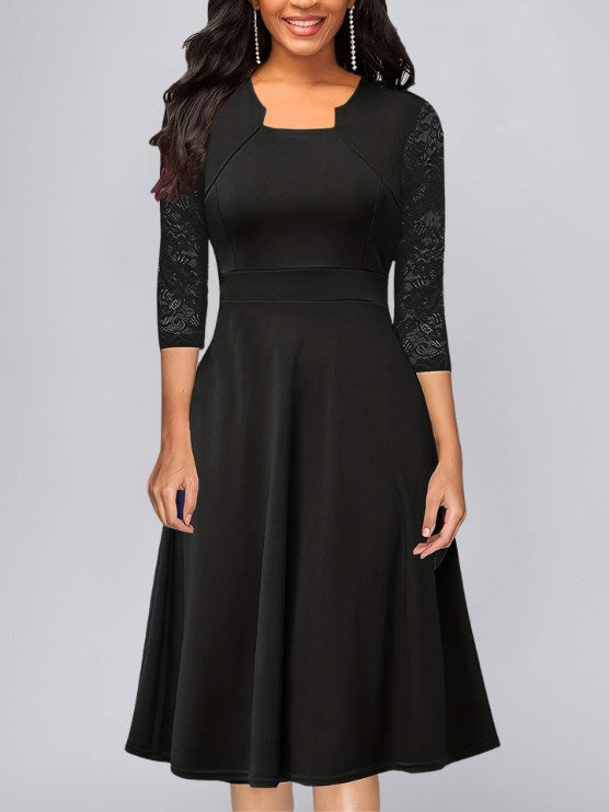 Elegant Lace Detail Midi Dress