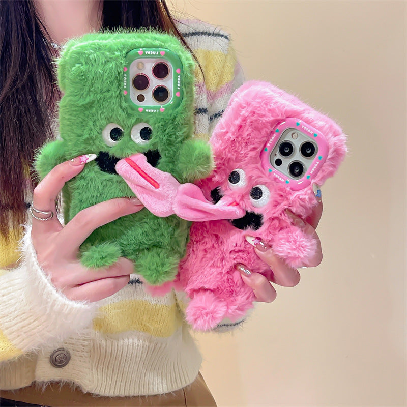 BowLift | Funny Tongue Sticking Out Plush Phone Case For iPhone