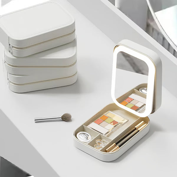 BowLift | Portable Makeup Organizer — Compact LED Mirror with Adjustable Lighting