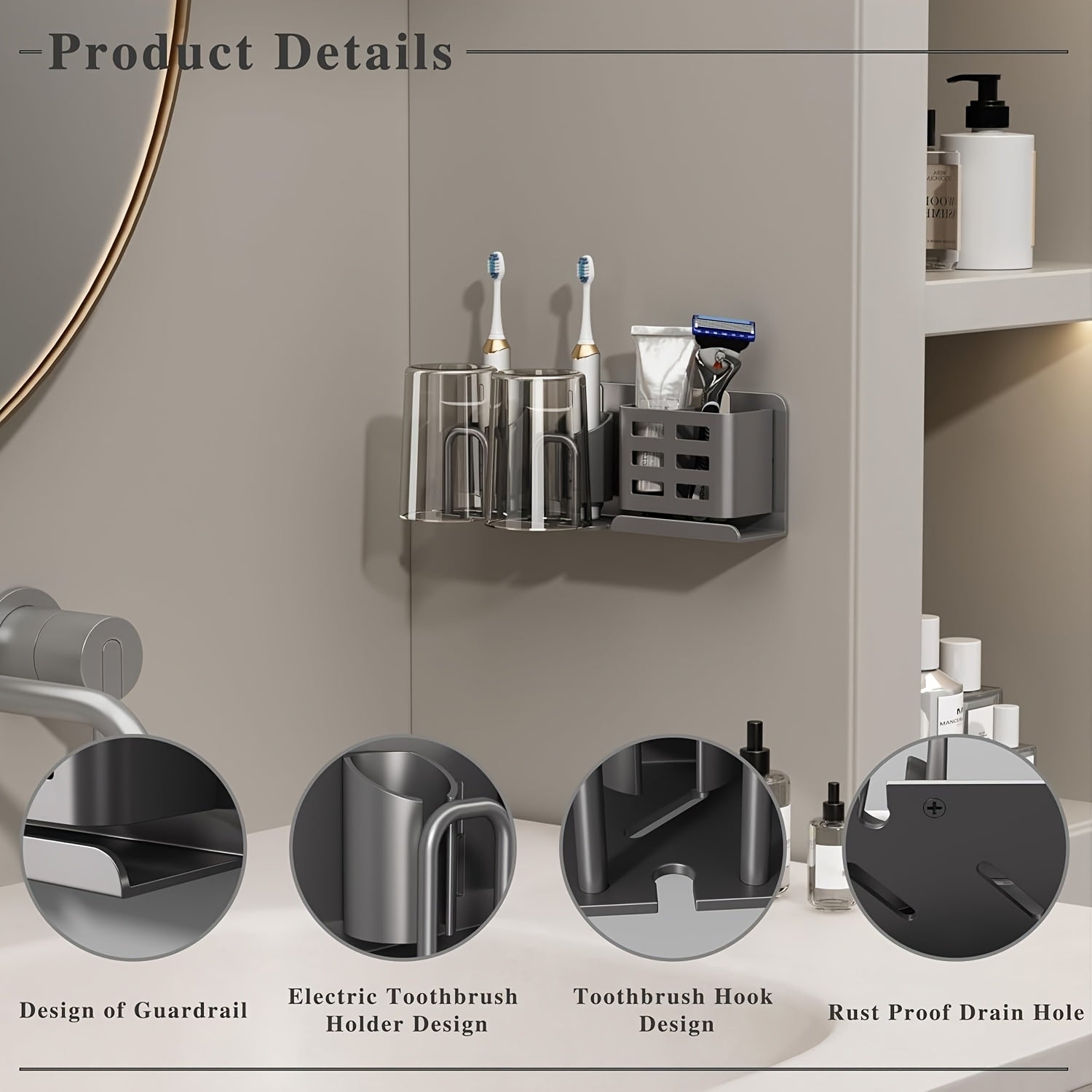 BowLift | BristleHub Wall-Mounted Electric Toothbrush Holder – Aluminium Bathroom Organiser with Drainage Holes