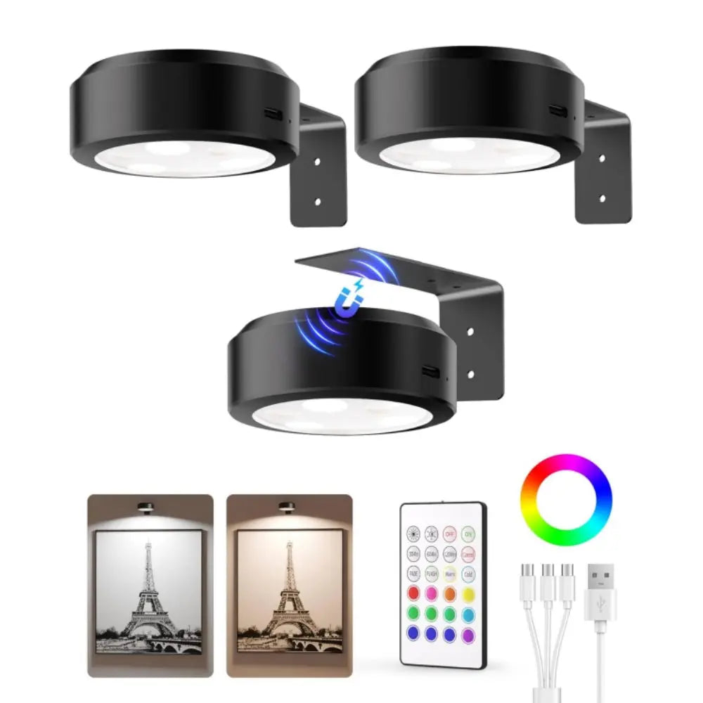 BowLift | 2 + 1 | Wireless Picture Lights – No Drilling, Rechargeable, Color Change with Remote Control