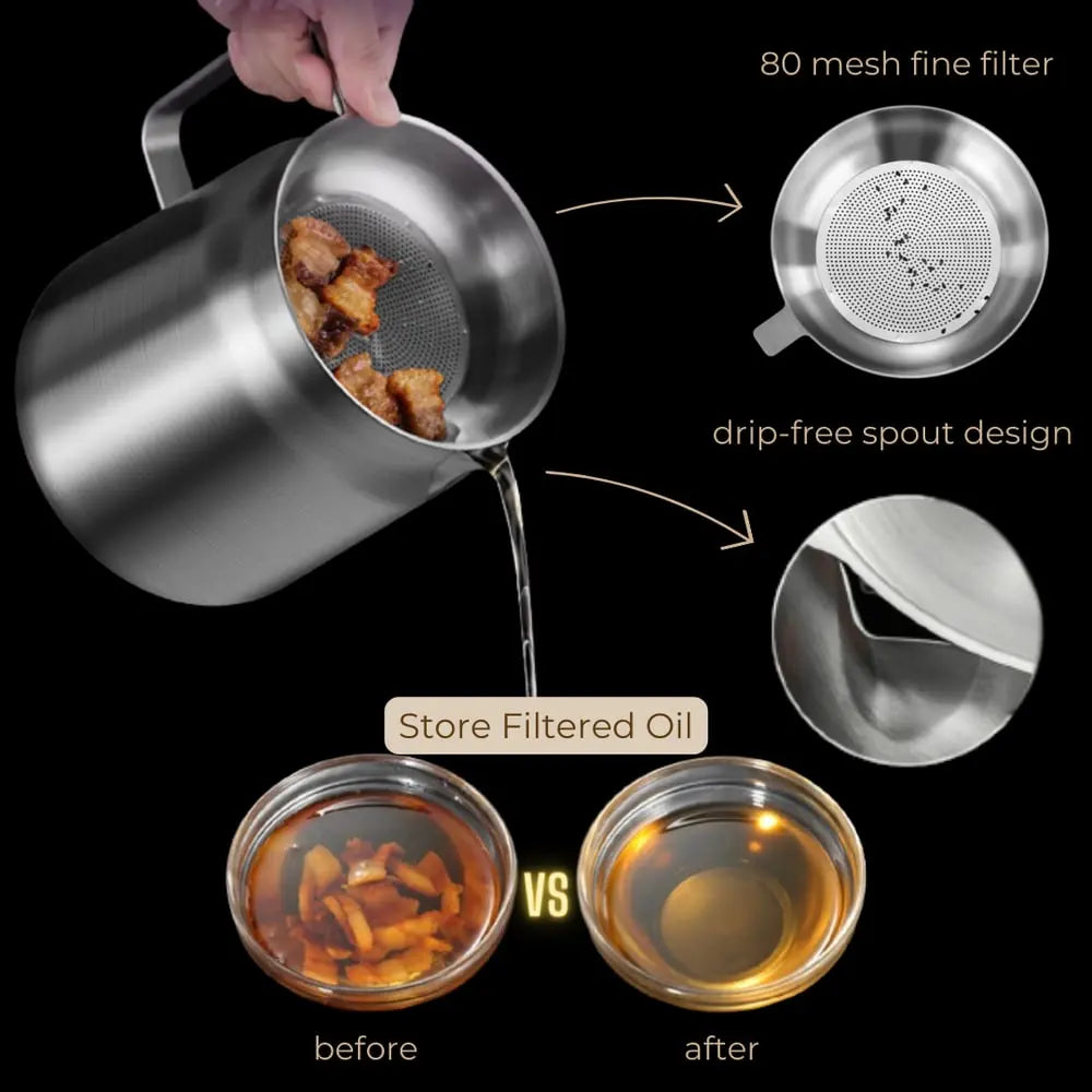 BowLift | 2-in-1 Stainless Steel Fat Filter Pot – Frying & Oil Straining in One