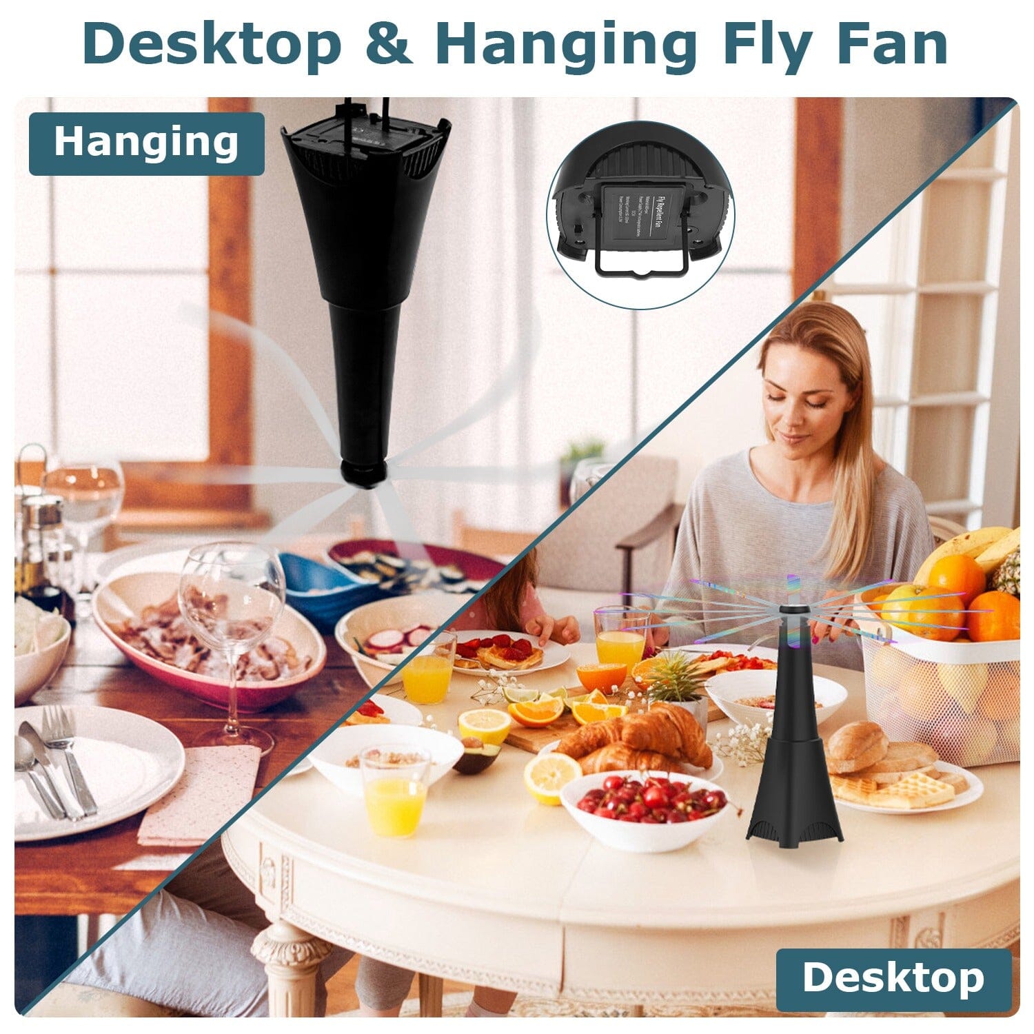 BowLift | 2-pack: Carrying fan with reflective fly repellent, rechargeable battery operated