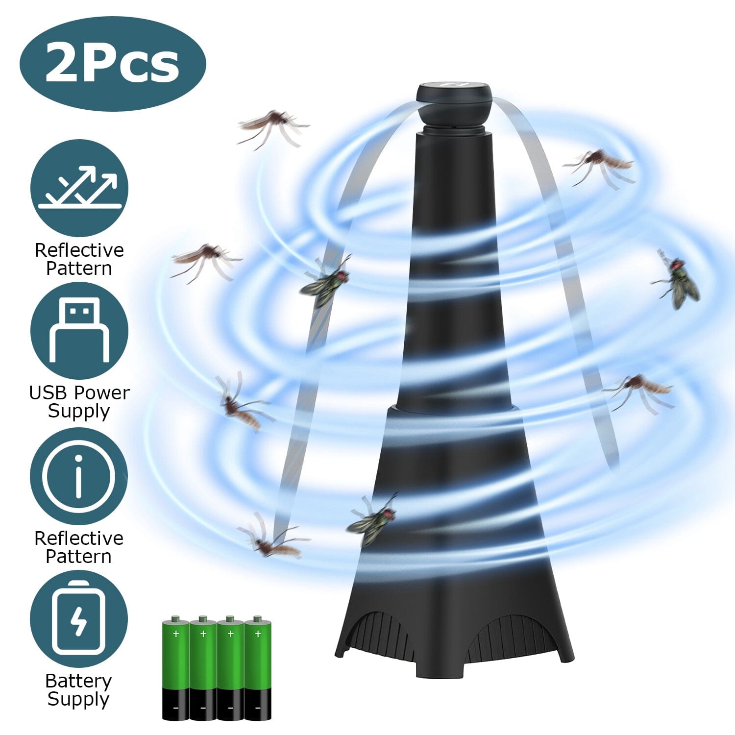 BowLift | 2-pack: Carrying fan with reflective fly repellent, rechargeable battery operated