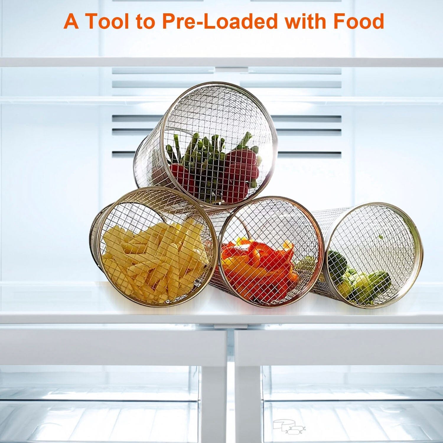 BowLift | 2-piece: Portable BBQ Rolling Basket Round Stainless Steel Grill