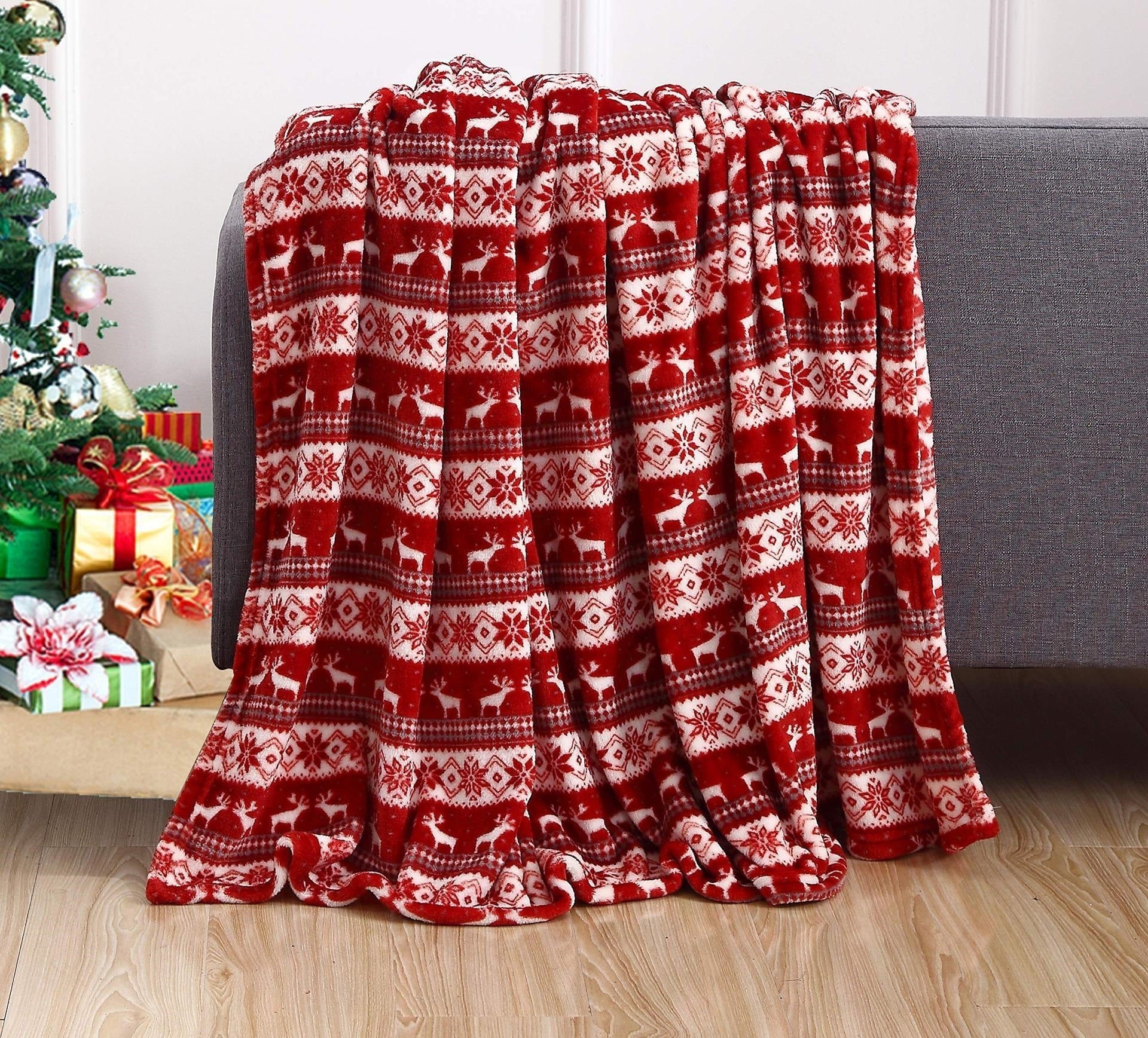 BowLift | Christmas Elk Snowman Santa Claus Print Blanket Winter Double-sided Flannel Blanket