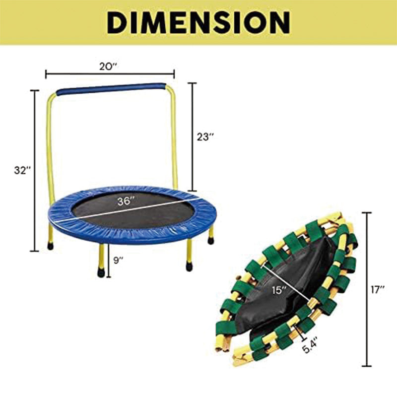 BowLift | Kids Trampoline Portable & Foldable 36 Inch Round Jumping Mat for Toddler Durable Steel Metal Construction Frame with Padded Frame Cover and Handle Bar