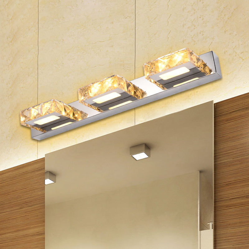 BowLift | 3/4-Light Faceted Crystal Makeup Wall Lamp Modern Stainless Steel Round/Square Bathroom Wall Mounted Light