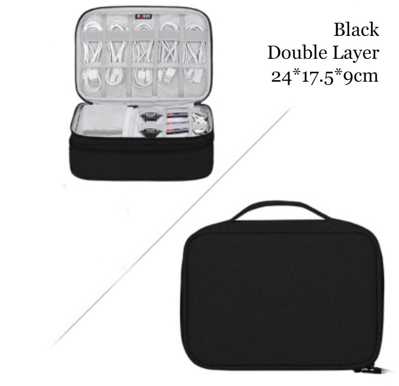 BowLift | Portable Large-capacity Digital Accessory Storage Bag, with EVA Hard Shell, Waterproof and Shockproof Design, Double Storage and Adjustable Partition, for Cables, Power Bank, Cosmetics and More