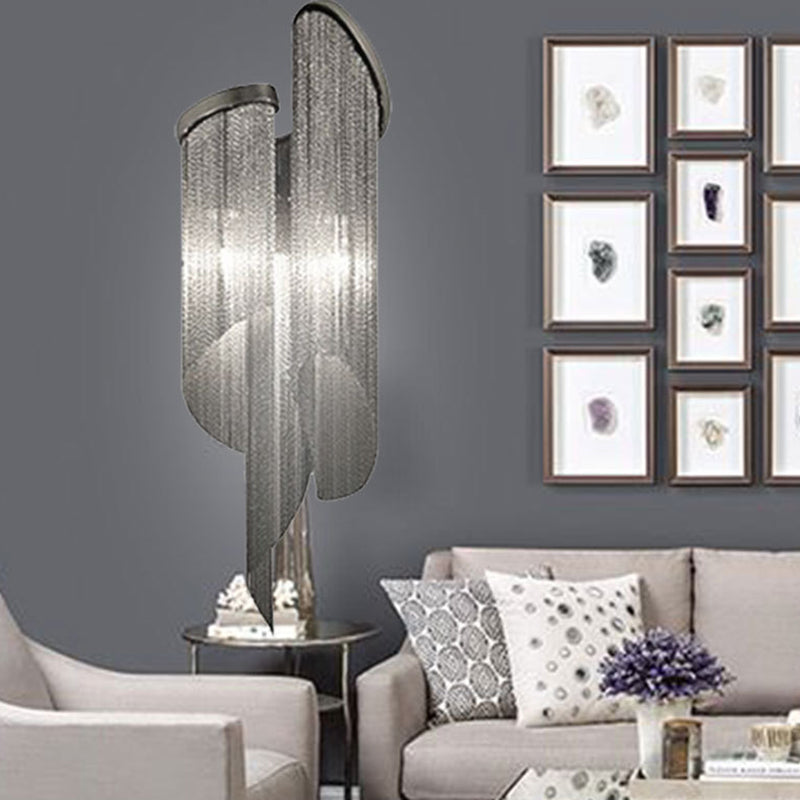 BowLift | 2 Heads Living Room Wall Lamp Simple Black Wall Lighting Ideas with Tassel Aluminum Shade