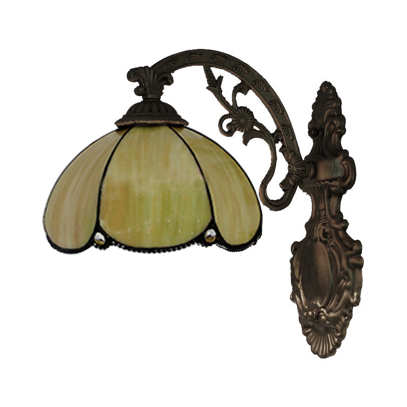 BowLift | Blue/Beige Flower Shade Wall Light Stained Glass 1 Head Wall Mount Light in Antique Brass