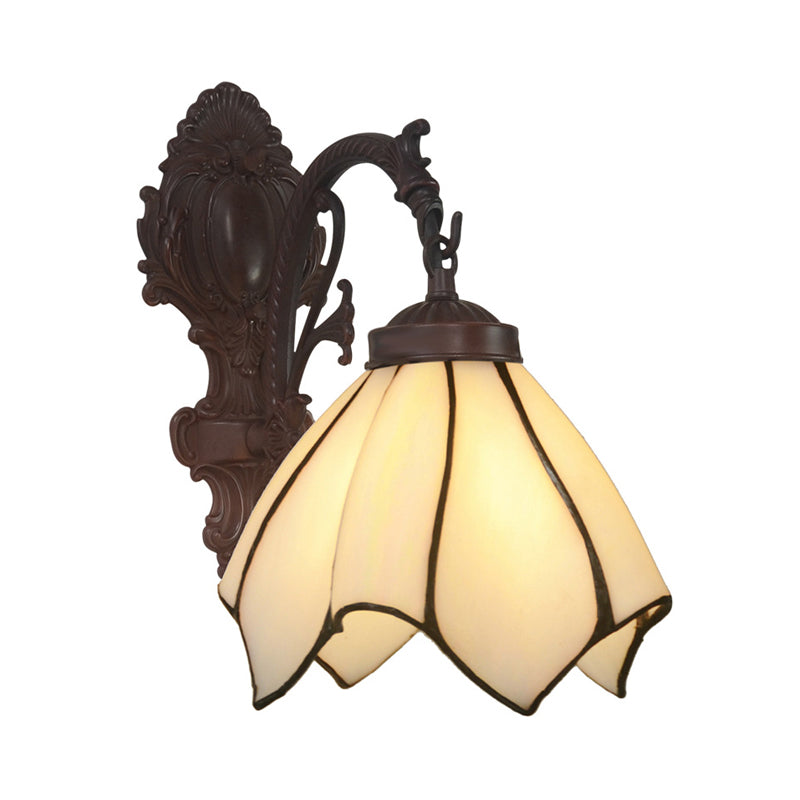 BowLift | Handcrafted Glass Flowers Wall Light Mediterranean 1 Bulb Black Wall Mounted Lamp with Curved Arm