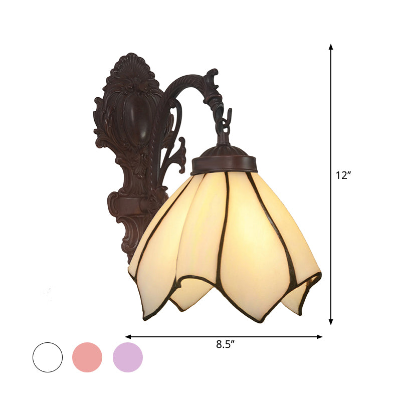 BowLift | Handcrafted Glass Flowers Wall Light Mediterranean 1 Bulb Black Wall Mounted Lamp with Curved Arm