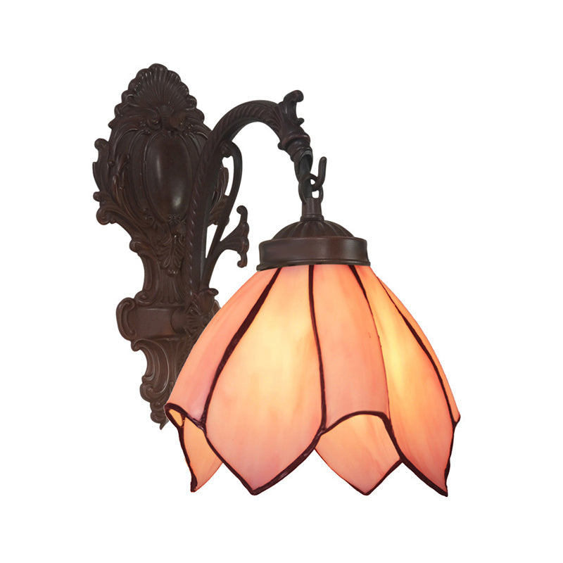 BowLift | Handcrafted Glass Flowers Wall Light Mediterranean 1 Bulb Black Wall Mounted Lamp with Curved Arm