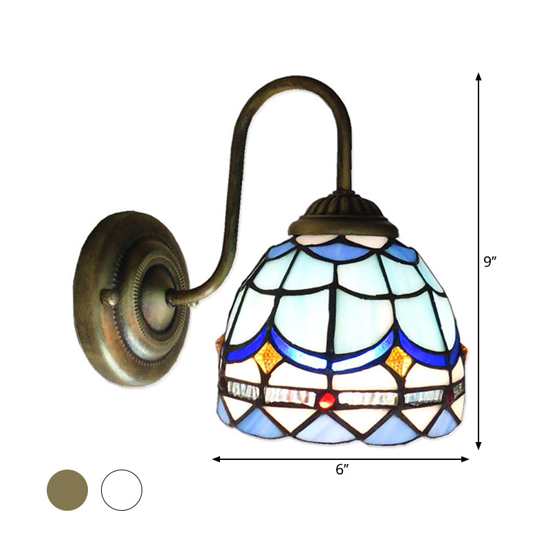 BowLift | Blue Dome Wall Light Baroque 1 Head Stained Glass Wall Light Ideas with Curved Arm