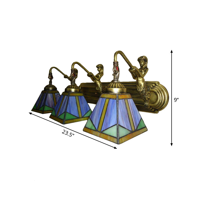 BowLift | Trapezium Wall Mount Lamp Fixture Tiffany Bronze Cut Glass Wall Lighting with Mermaid Arm