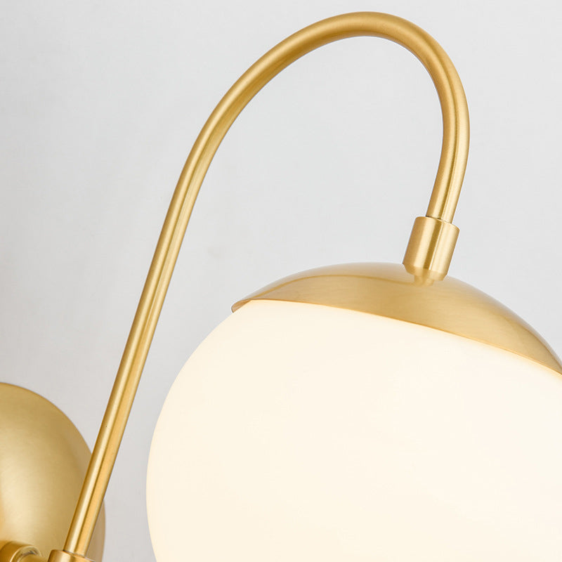 BowLift | Gold Round Wall Lamp Sconce Modernist 1 Light Opal Glass Wall Montreal Lighting with Gooseneck Arm