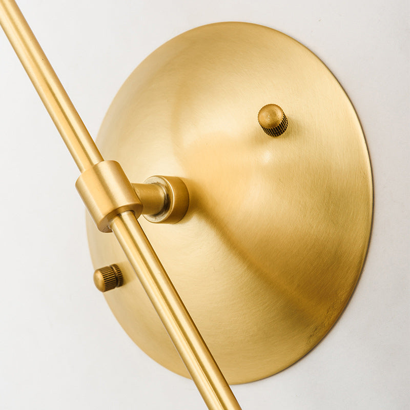 BowLift | Gold Round Wall Lamp Sconce Modernist 1 Light Opal Glass Wall Montreal Lighting with Gooseneck Arm