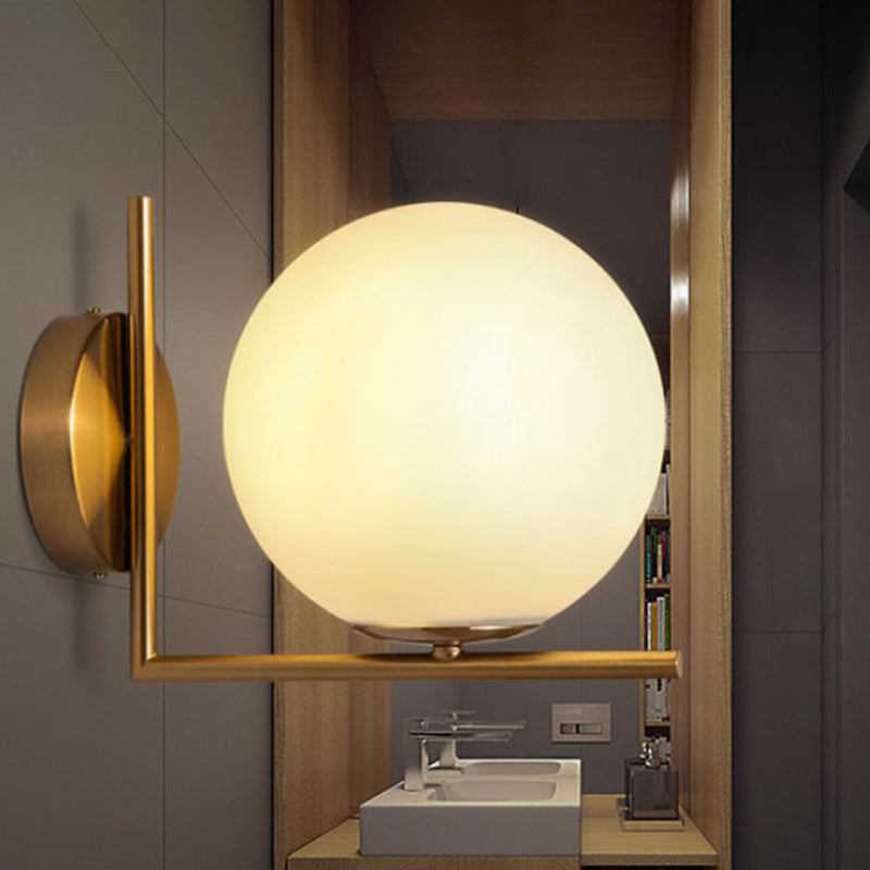 BowLift | Globe Shade Wall Lamp Modernist Opal Glass 1-Lamp Gold Wall Lamp for Washroom