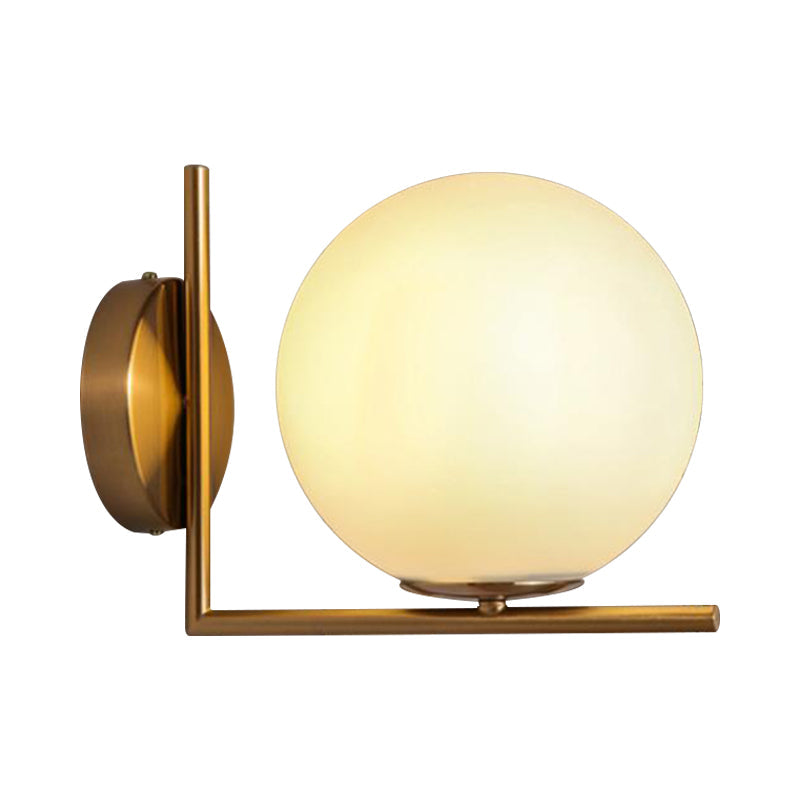 BowLift | Globe Shade Wall Lamp Modernist Opal Glass 1-Lamp Gold Wall Lamp for Washroom