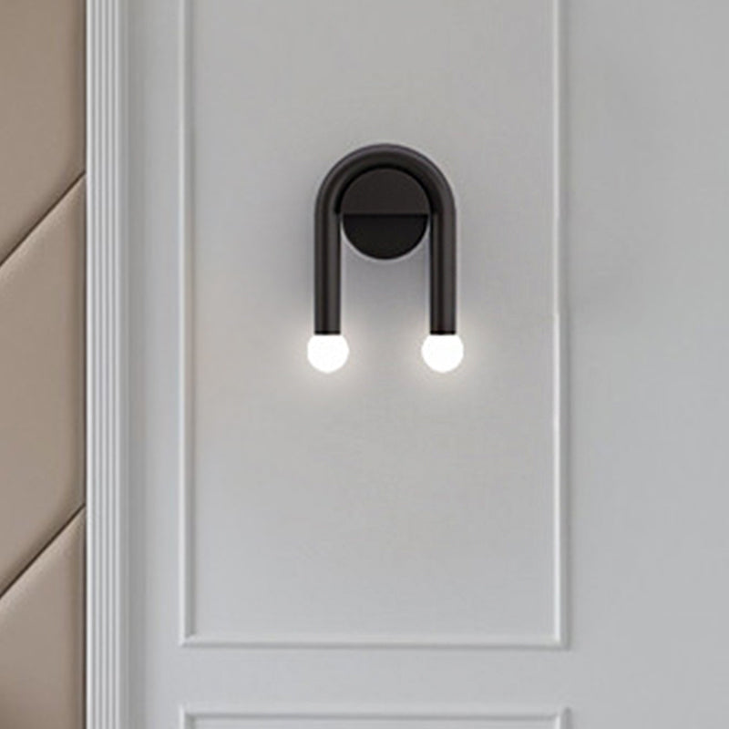 BowLift | U-shaped wall lamp contemporary metallic 2-light black wall-mounted lighting with ball opal glass shade