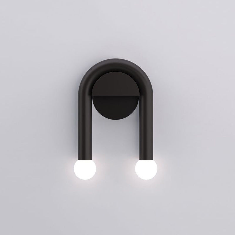 BowLift | U-shaped wall lamp contemporary metallic 2-light black wall-mounted lighting with ball opal glass shade