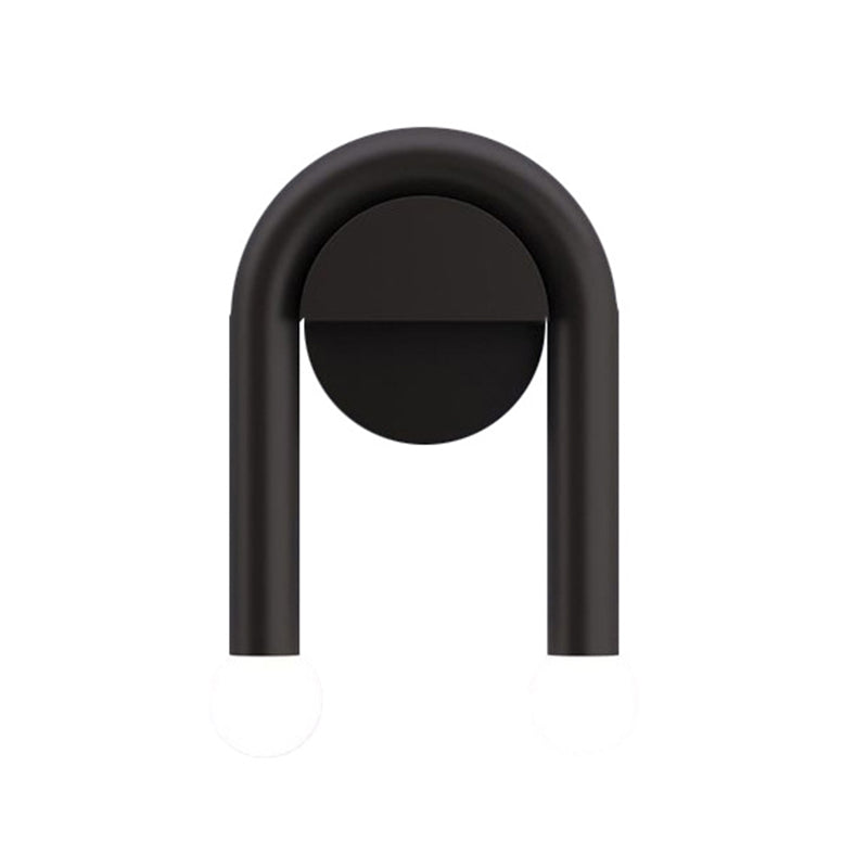 BowLift | U-shaped wall lamp contemporary metallic 2-light black wall-mounted lighting with ball opal glass shade