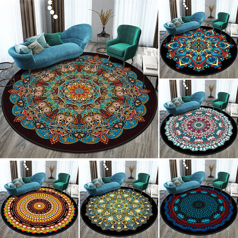 BowLift | Bohemian Living Room Rug Multicolored Mandala Rug Polyester Stain Resistant Washable Non-Slip Backing Rug for Hallway