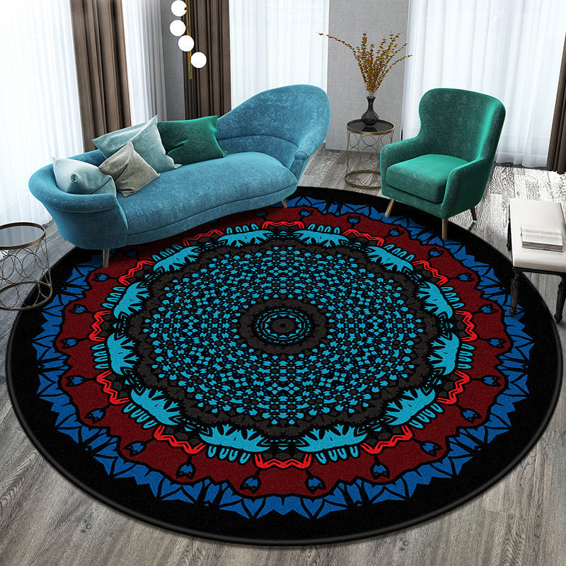 BowLift | Bohemian Living Room Rug Multicolored Mandala Rug Polyester Stain Resistant Washable Non-Slip Backing Rug for Hallway